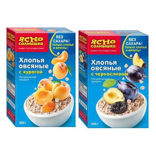 Хлопья Ясно Солнышко овсяные с курагой 300 г и с черносливом 300 г в Светофор
