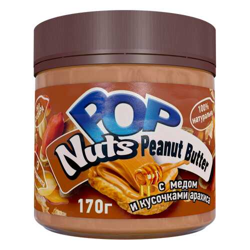 Арахисовая паста POP Nuts Peanut Butter с медом и кусочками арахиса, 170г в Светофор