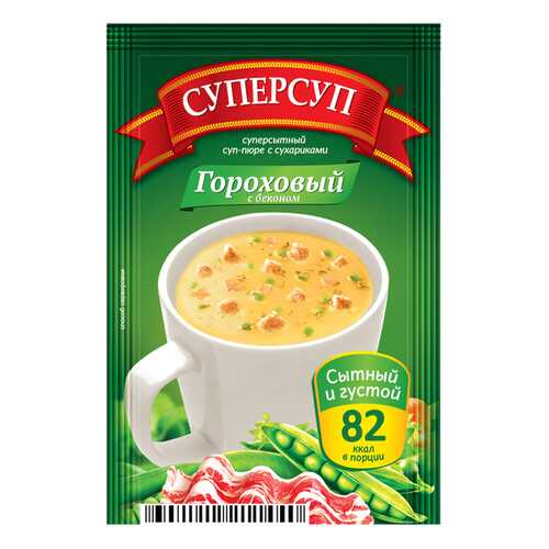 Суперсуп-пюре суперсытный гороховый с беконом и сухариками 23 г в Светофор