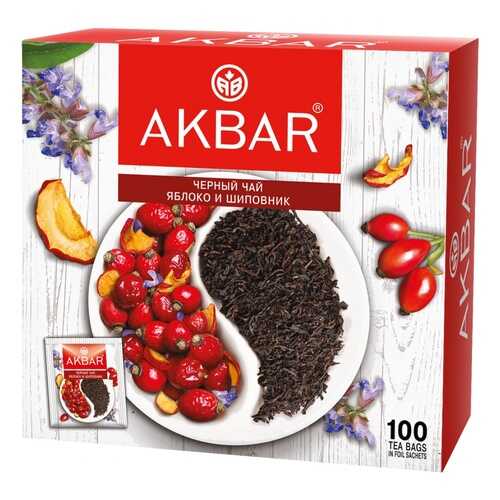 Чай Akbar Яблоко и Шиповник, черный с добавками, 100 сашетов в Светофор