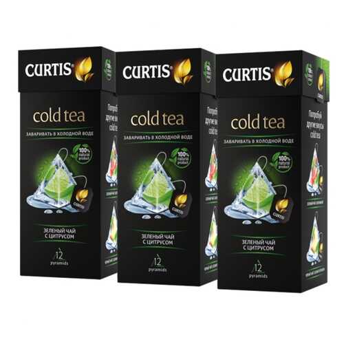 Чай Curtis Cold Tea, зелёный с цитрусом, 12 пирамидок х 3 упаковки в Светофор